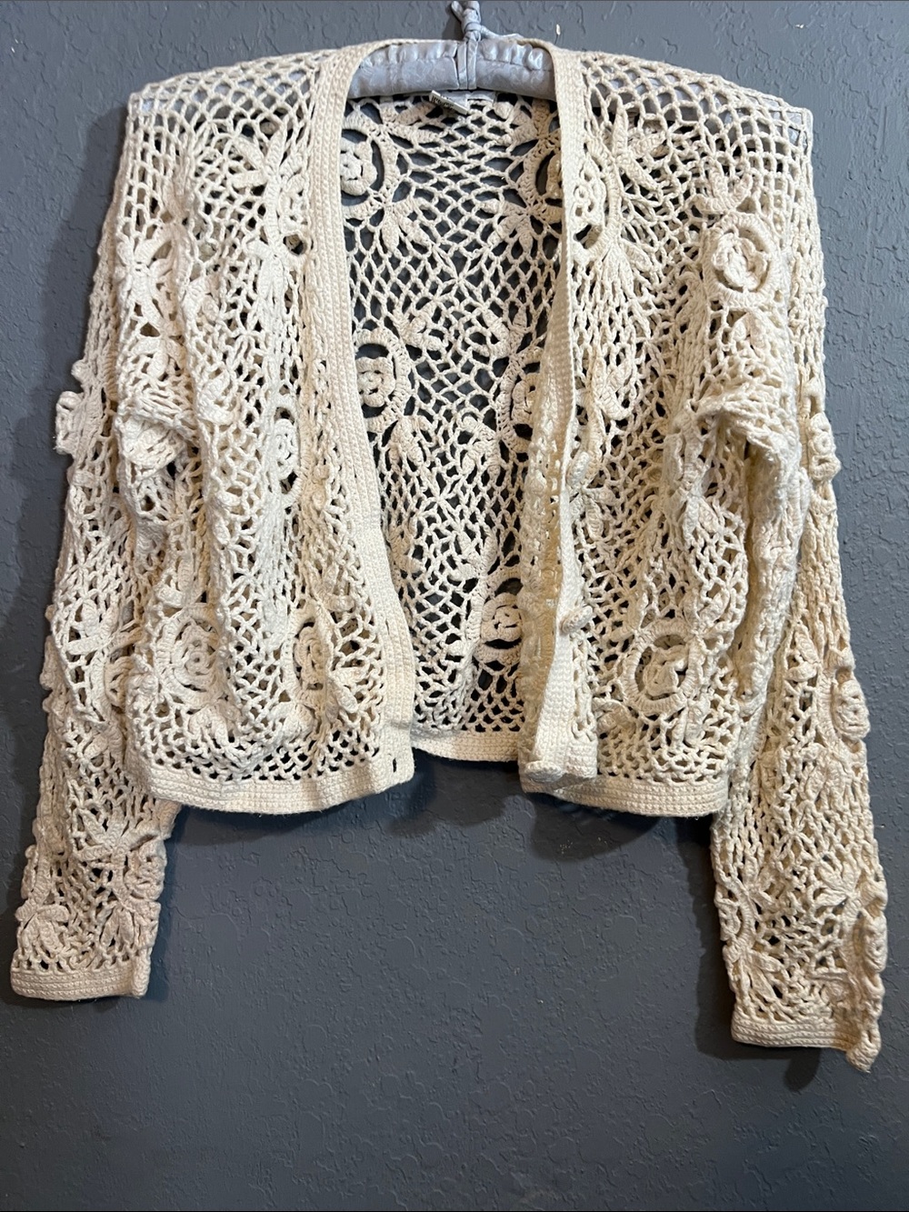Crochet 3 Button Cardigan Sweater - Cream
